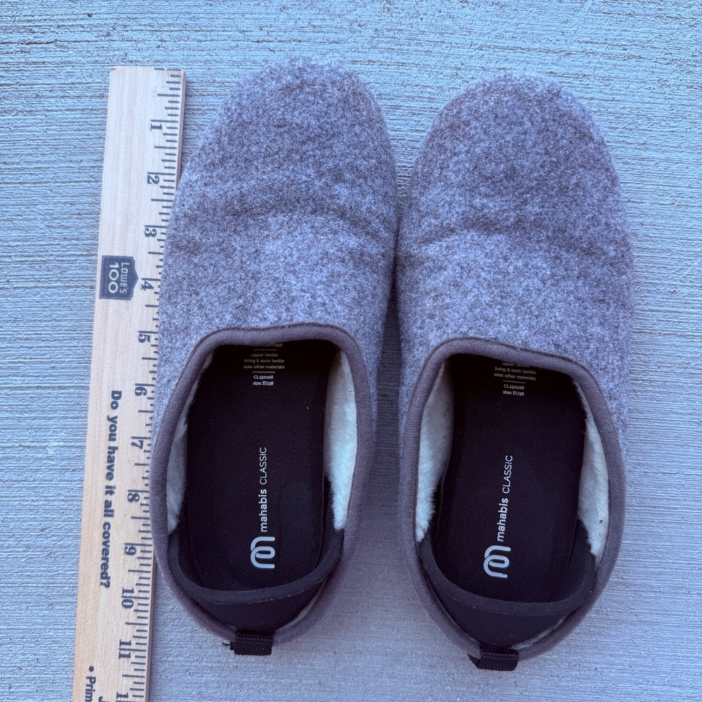 Mahabis Classic Wool Felt Indoor Outdoor Slippers Gray EU38 US 7.5 - Picture 7 of 10